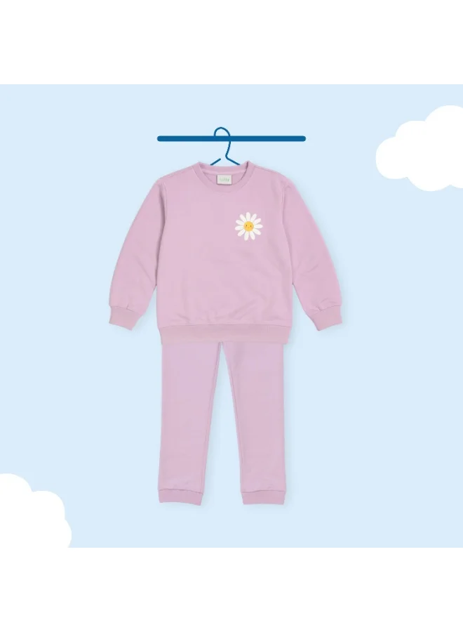 لؤي طقم شتوي للبنات من لؤي | بلوزة وبنطال من القطن العضوي | ملابس شتوية ناعمة ومريحة | طقم أنيق (وردي)